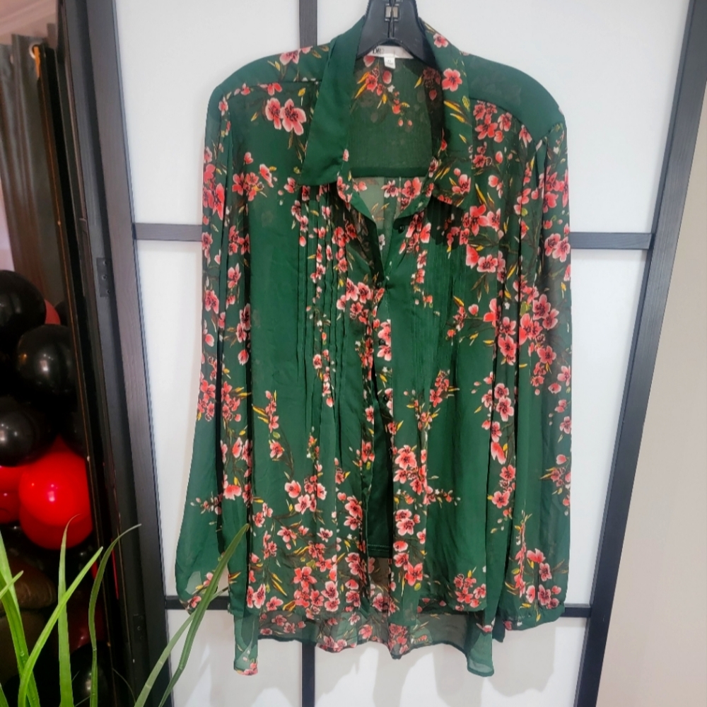 DR2 Green Floral Blouse with green camisole